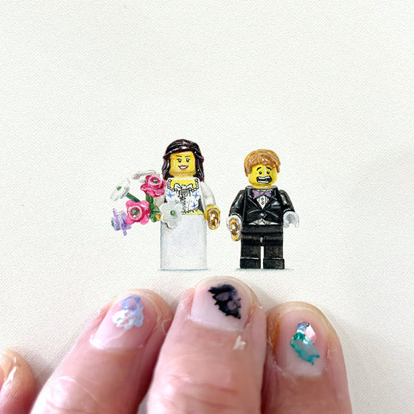 Lego Bride and Groom with Flowers