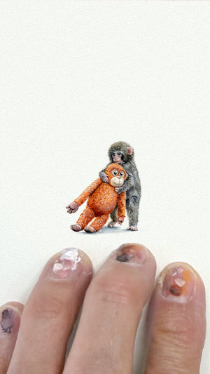 Punch the Monkey Miniature Watercolor Painting Print
